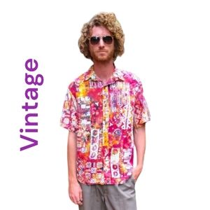 🐞Vintage Christopher Rand Tropical Hawaiian Short Sleeve Shirt Cotton Button up